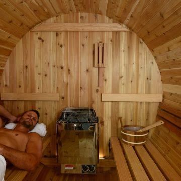 Inside. cedar barrel sauna