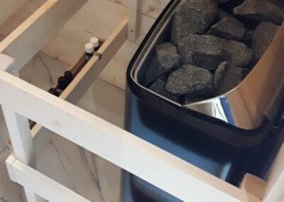 Stove. Stones. Guard. Basic Corner Indoor Sauna