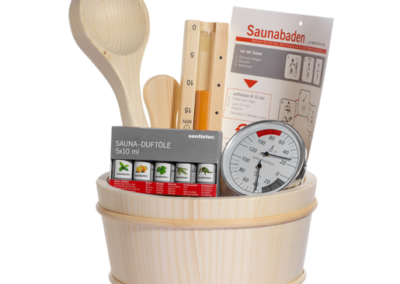 Sauna Kit: Bucket, ladle, Sand Timer, Thermometer, Essence Kit
